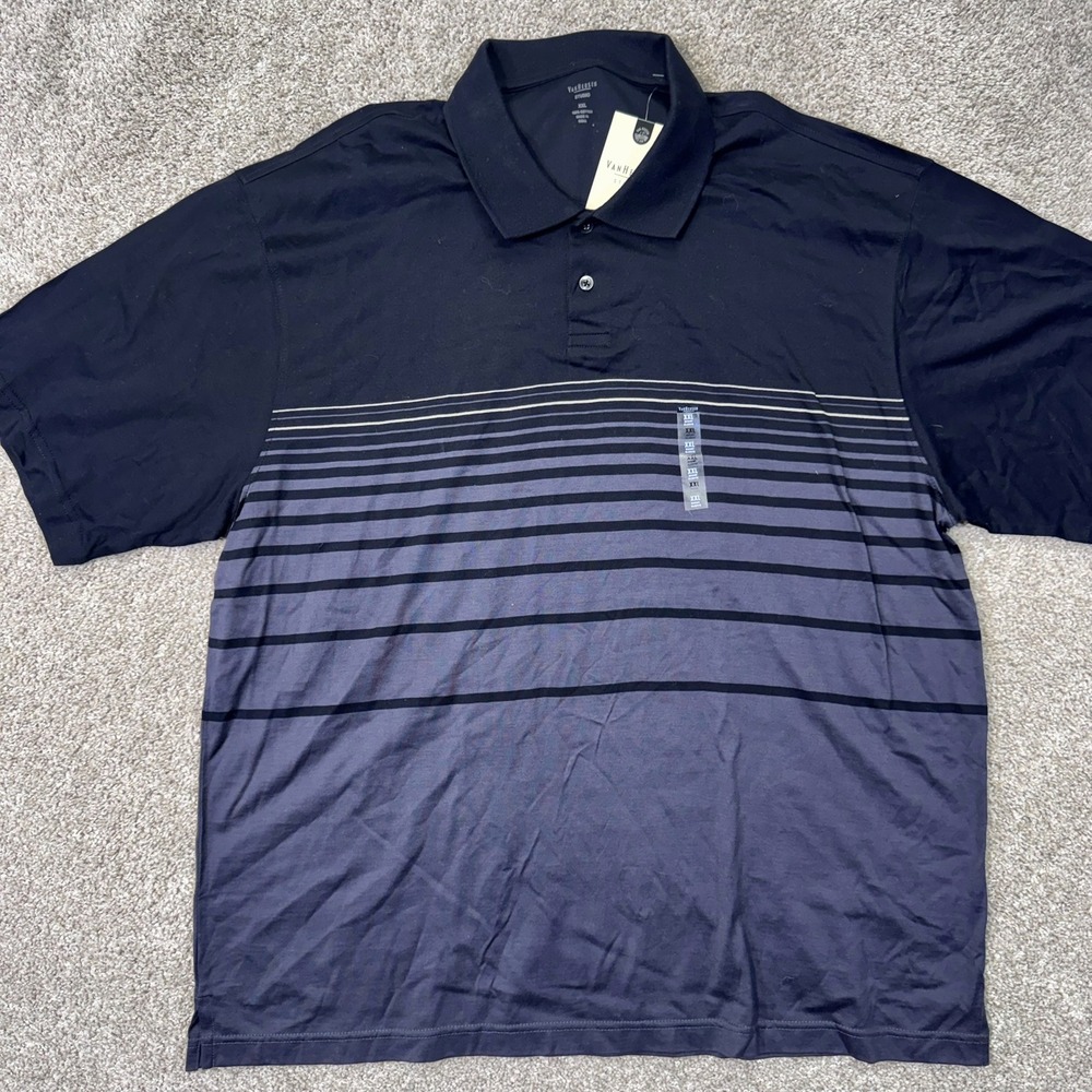 Van Heusen Polo Shirt Mens XXL Studio Black Gray Striped Short Sleeve NEW